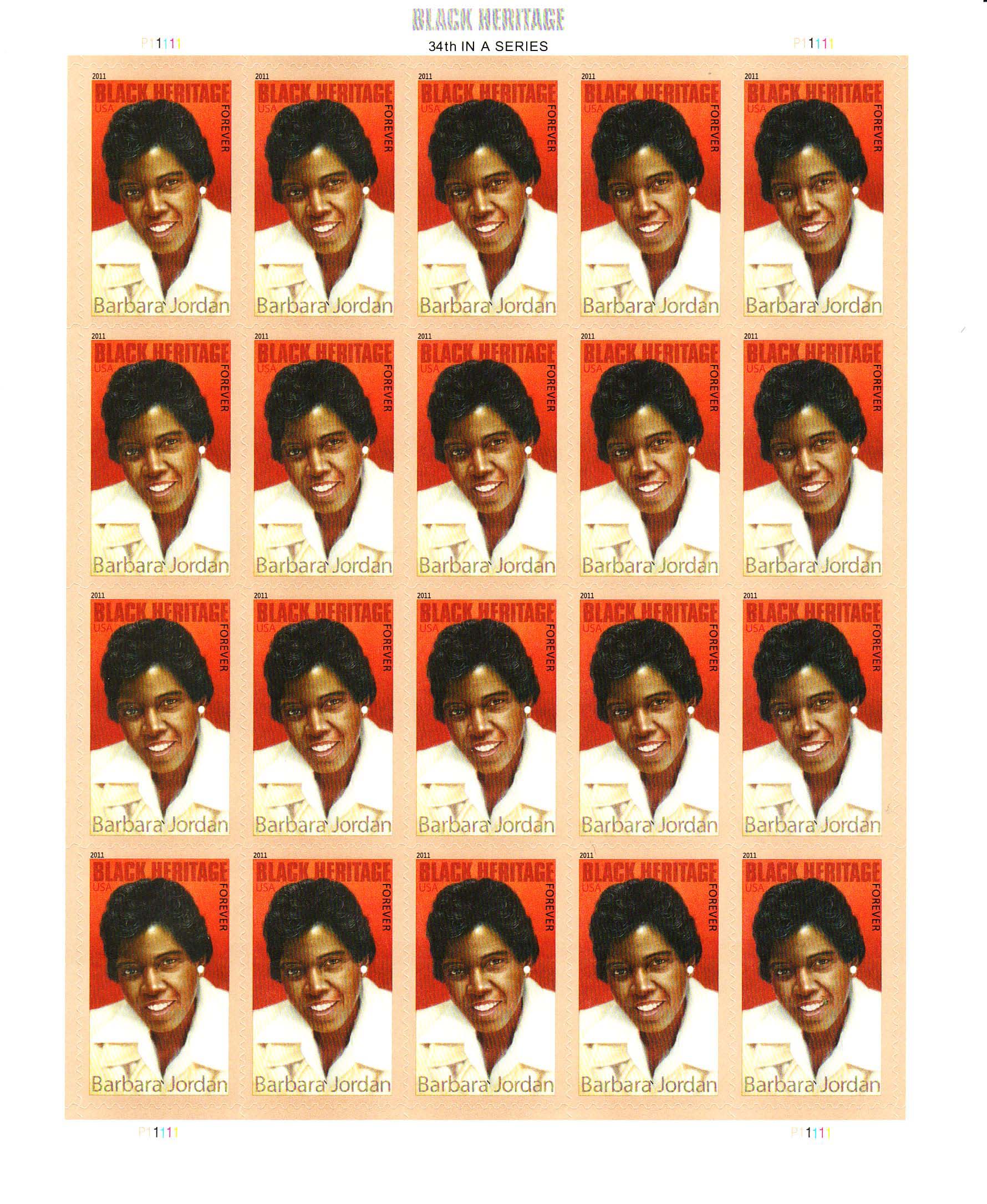 Barbara Jordan stamp sheet -- Black Heritage, #4565