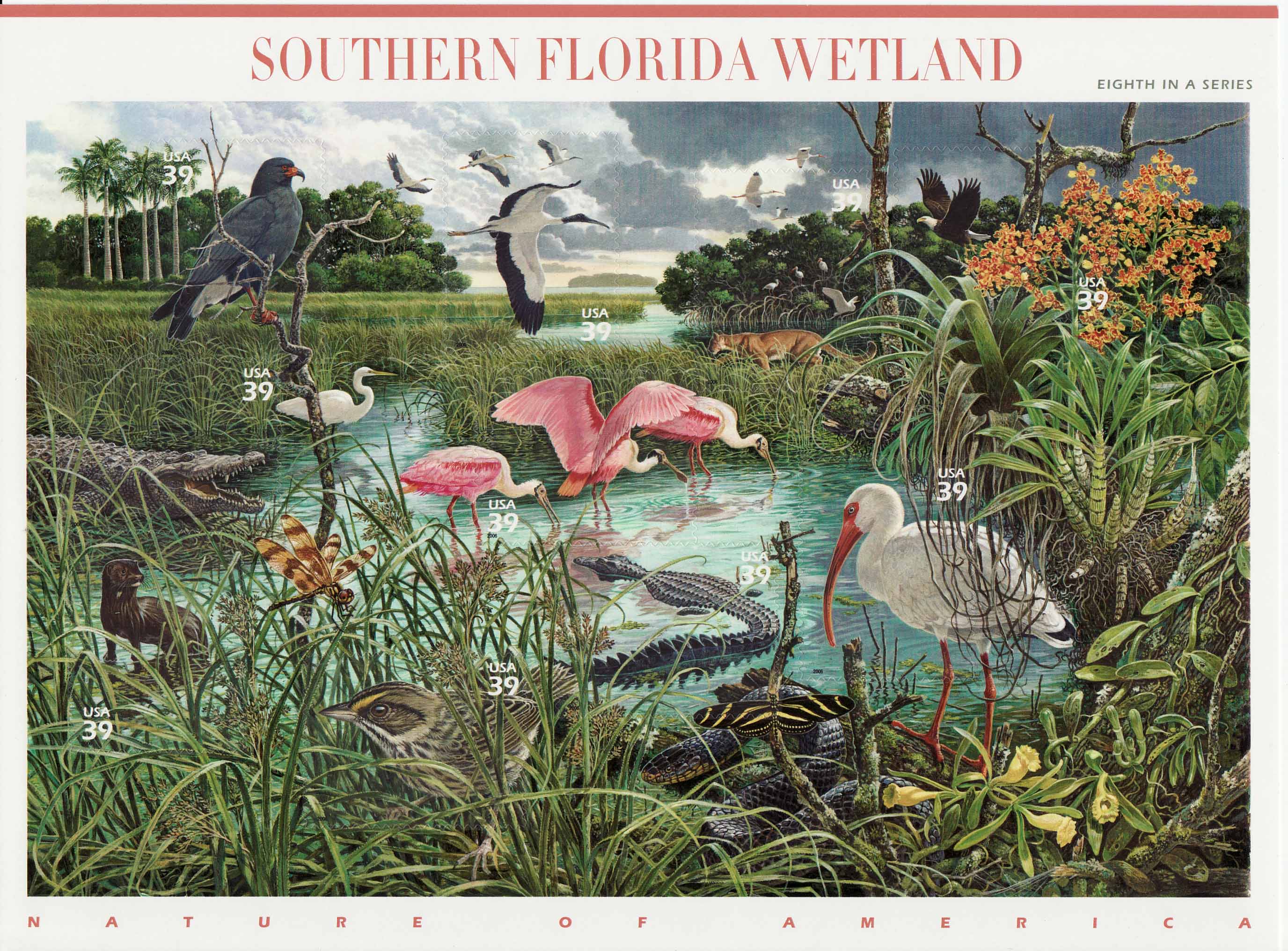 Southern Florida Wetlands stamp sheet