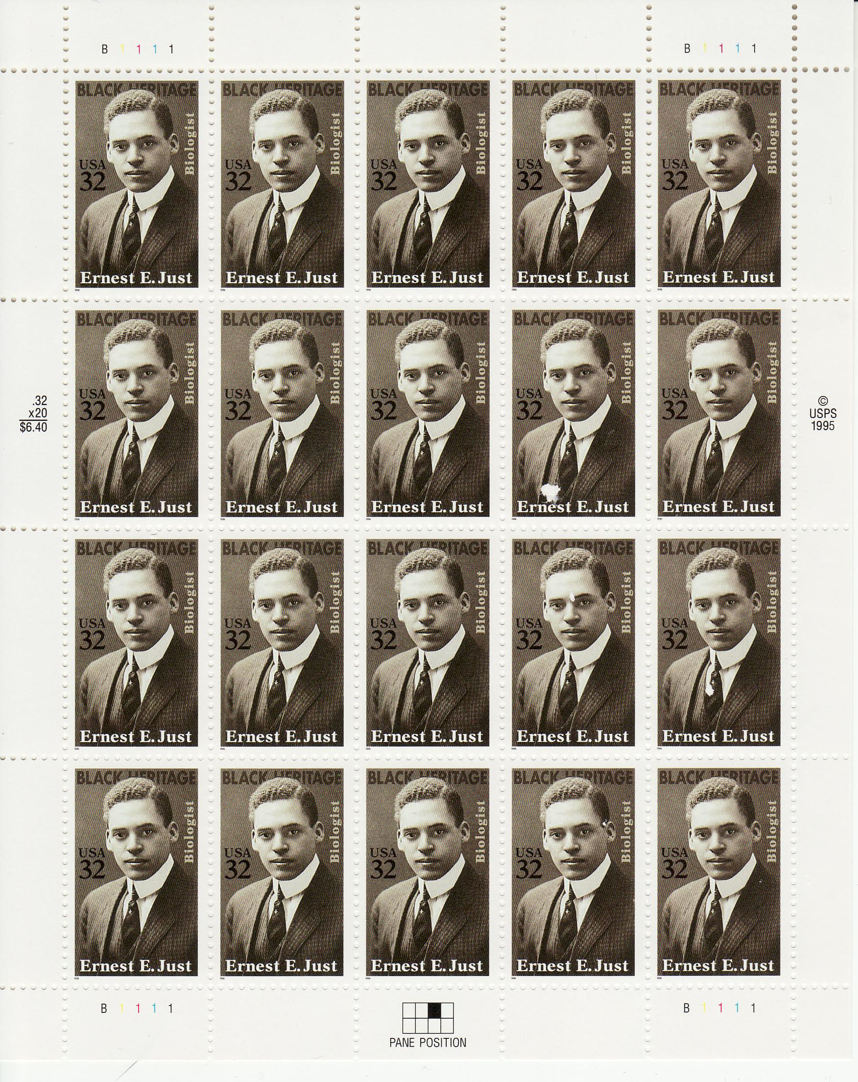Ernest Just stamp sheet -- Black  Heritage, #3058