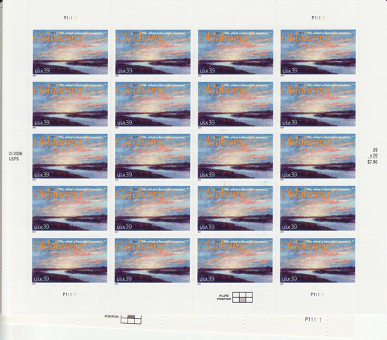 Okahoma Centennial stamp sheet