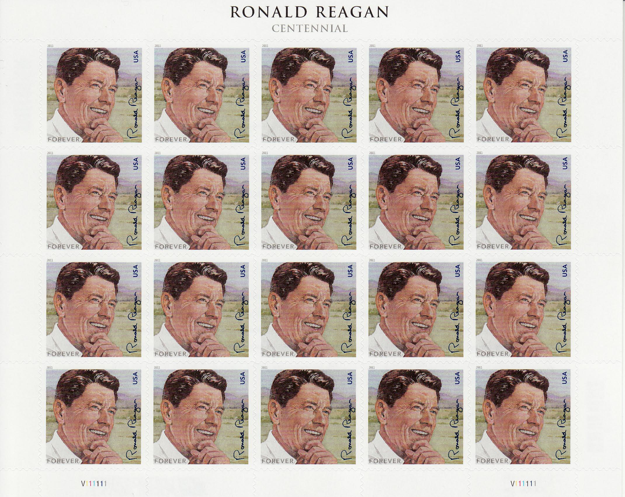 President Ronald Reagan Centennial stamp sheet