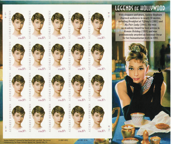 Audrey Hepburn stamp sheet -- Legends of Hollywood