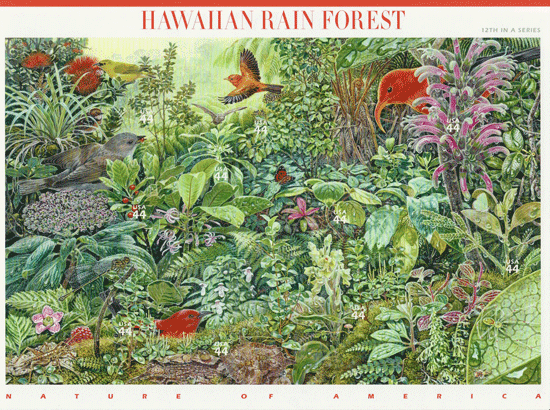 Hawaiian Rain Forest stamp sheet -- Nature of America