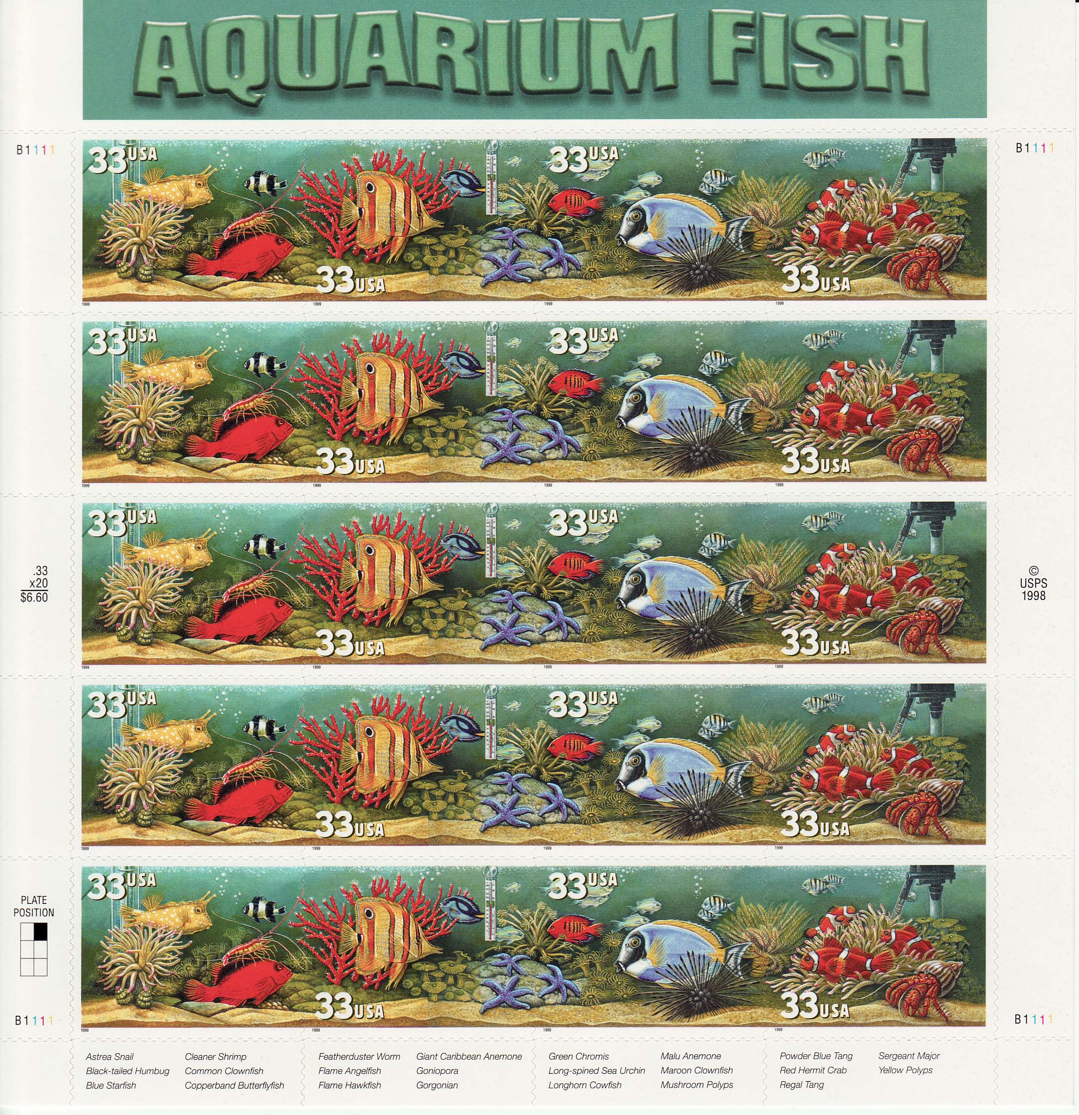 Aquarium Fish stamp sheet