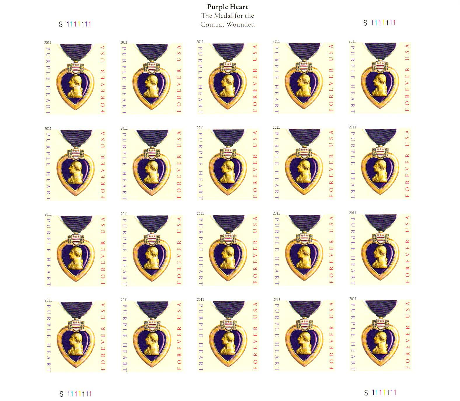Military Purple Heart stamp sheet, Forever stamp
