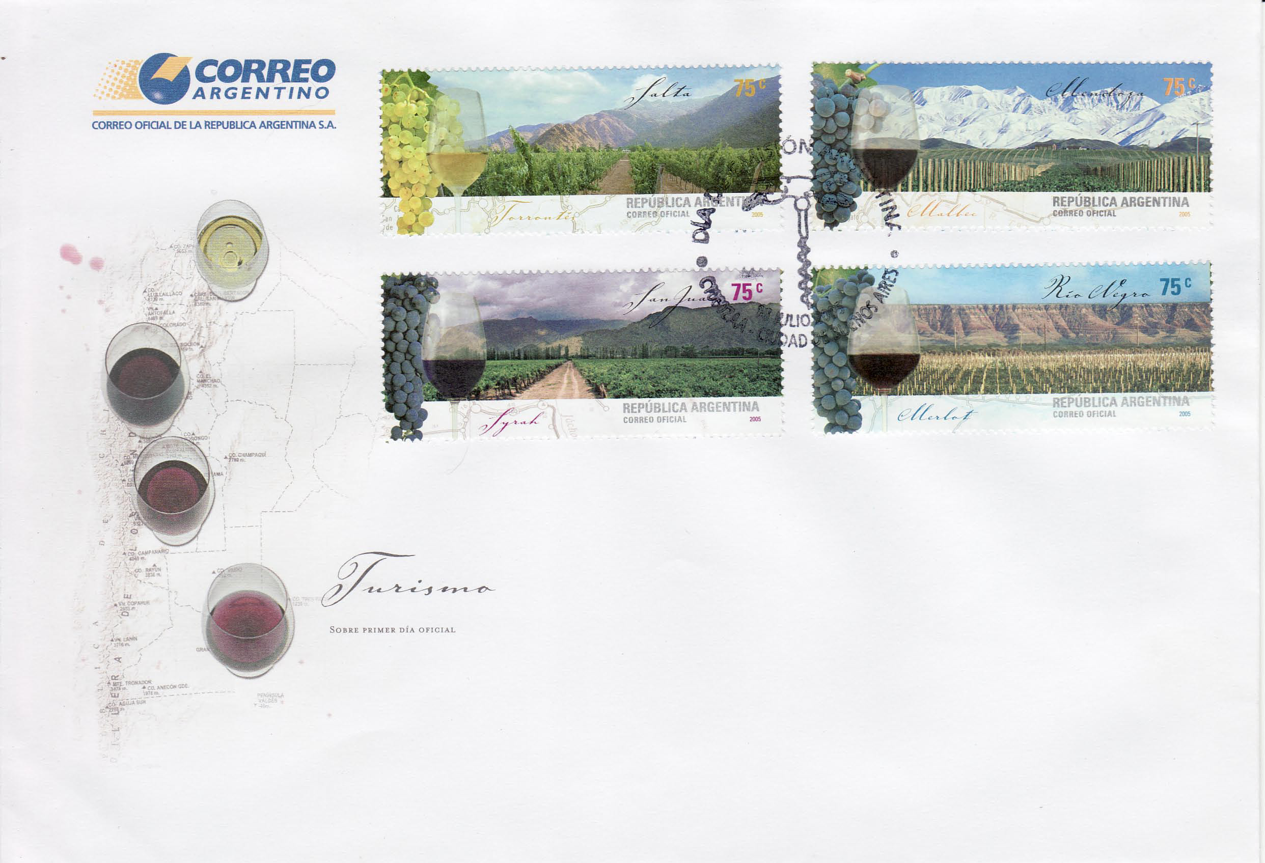 Argentina  Wine Cork FDC block of four