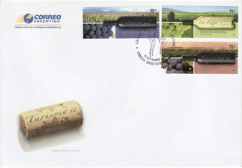 Wine Cork and Wine on Argentina FDC